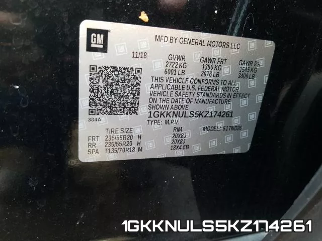 1GKKNULS5KZ174261 фото 2