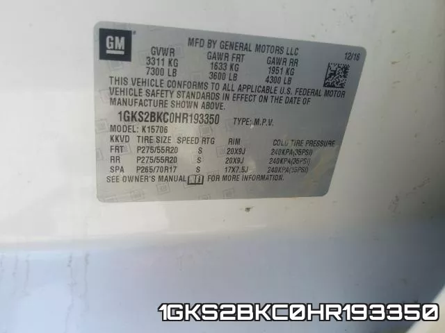 1GKS2BKC0HR193350 фото 2