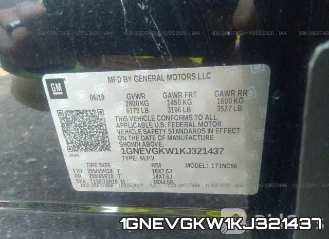 1GNEVGKW1KJ321437 фото 10