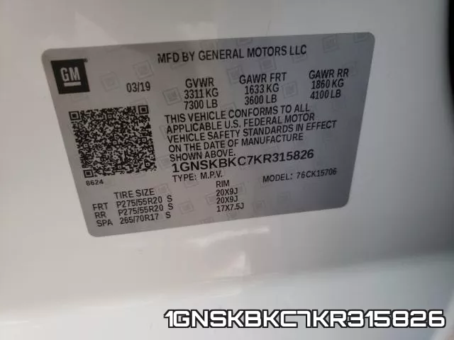 1GNSKBKC7KR315826 фото 2
