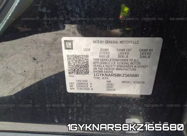 1GYKNARS8KZ165680 фото 10
