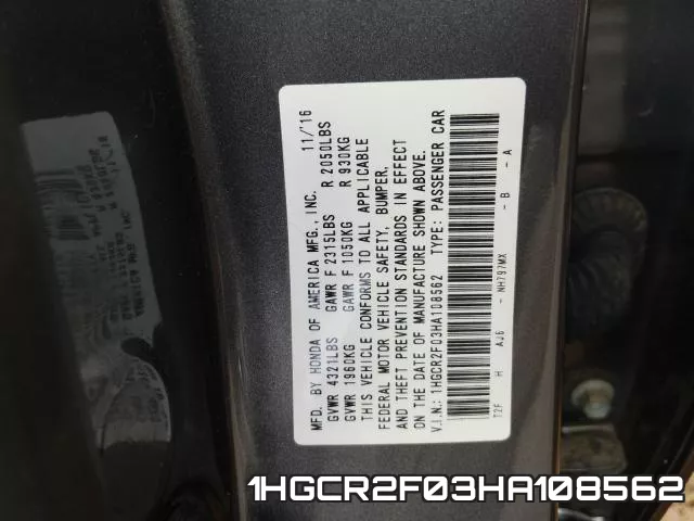 1HGCR2F03HA108562 фото 2