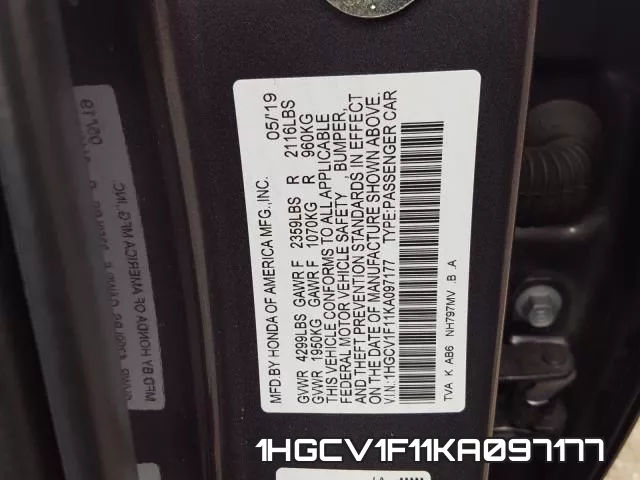 1HGCV1F11KA097177 фото 2