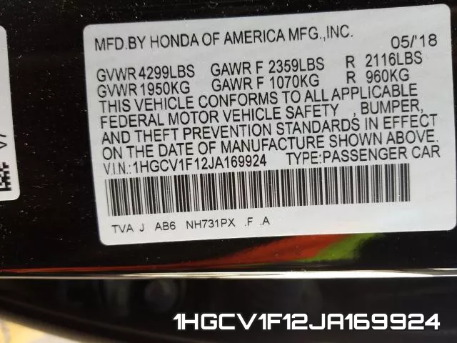 1HGCV1F12JA169924 фото 2