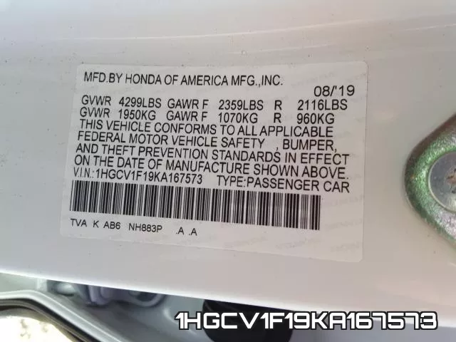 1HGCV1F19KA167573 фото 2