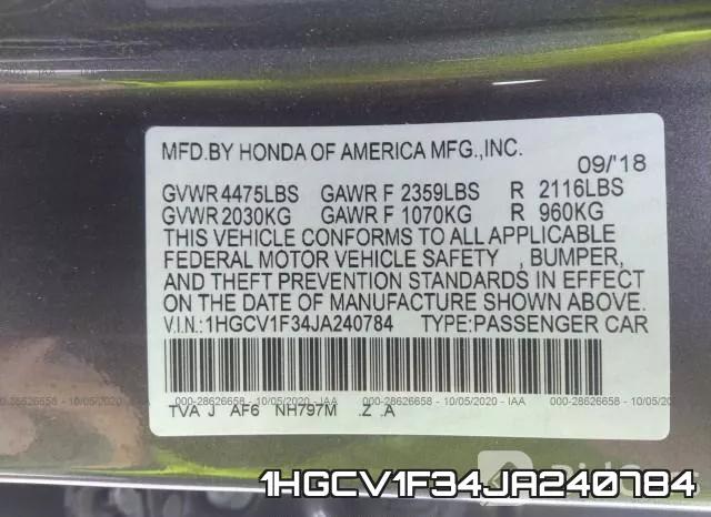 1HGCV1F34JA240784 фото 10
