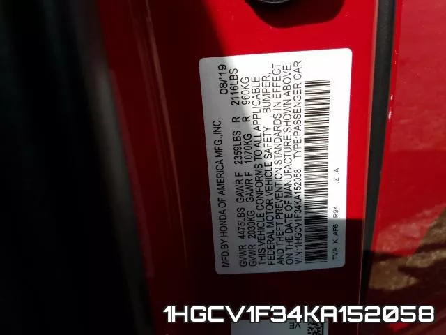 1HGCV1F34KA152058 фото 2