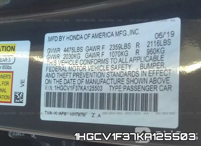 1HGCV1F37KA125503 фото 10