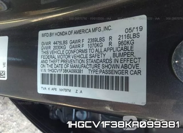 1HGCV1F38KA099381 фото 10