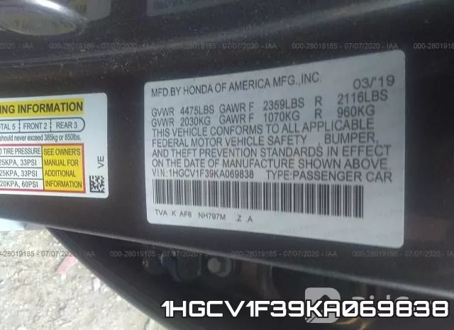 1HGCV1F39KA069838 фото 10