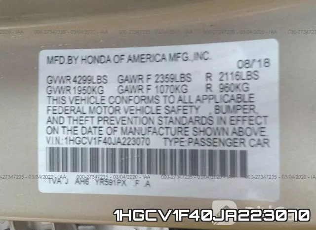 1HGCV1F40JA223070 фото 10