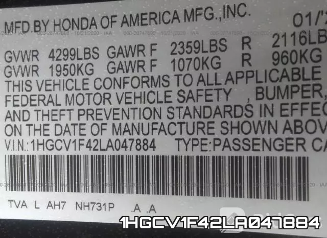 1HGCV1F42LA047884 фото 10