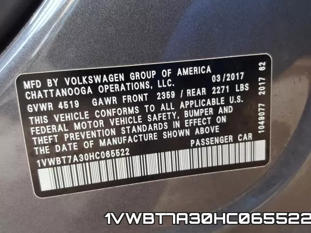1VWBT7A30HC065522 фото 2