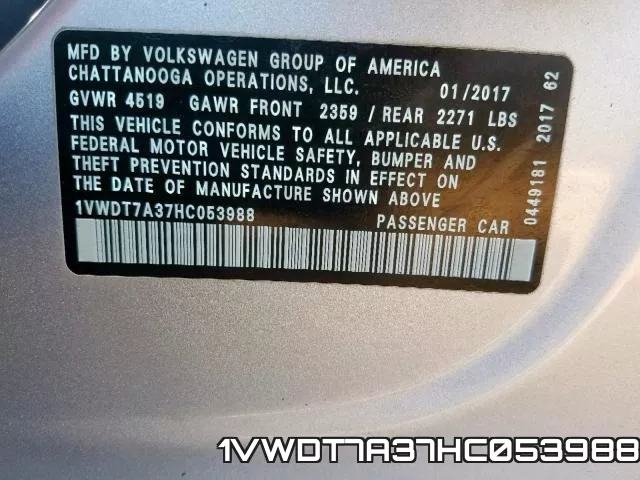 1VWDT7A37HC053988 фото 2