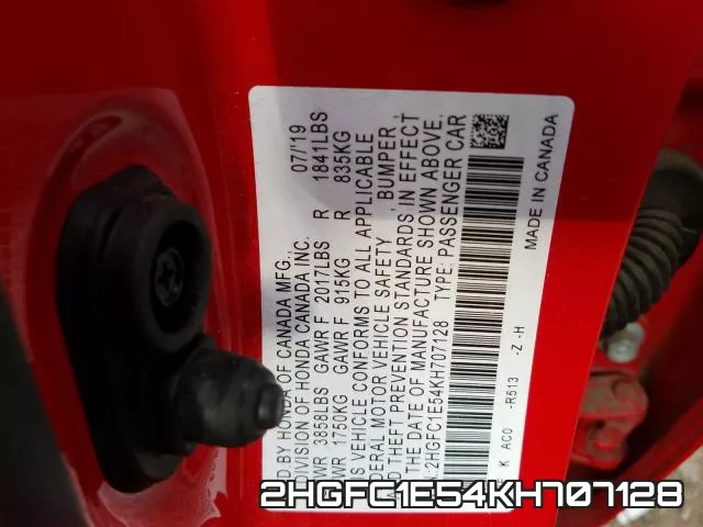 2HGFC1E54KH707128 фото 2