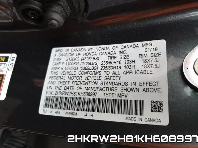 2HKRW2H81KH608997 фото 2