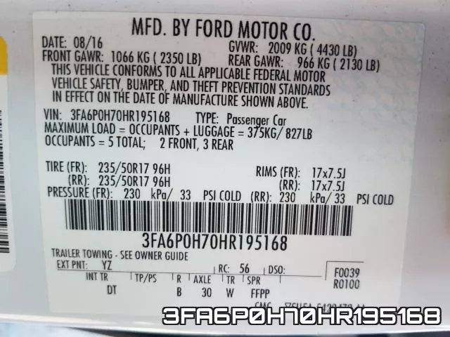 3FA6P0H70HR195168 фото 2