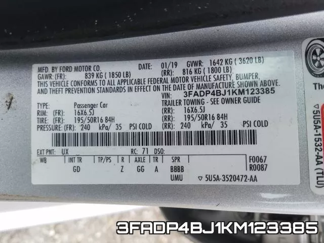 3FADP4BJ1KM123385 фото 2