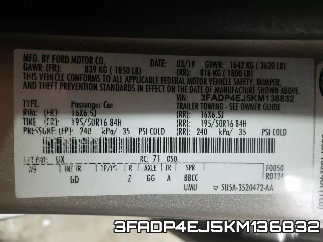 3FADP4EJ5KM136832 фото 2