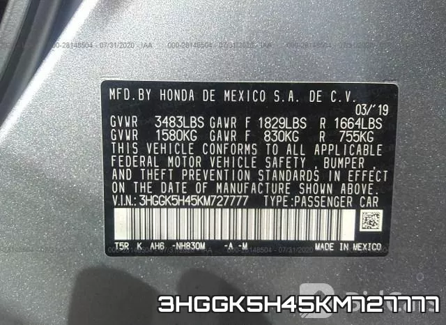 3HGGK5H45KM727777 фото 10
