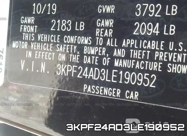 3KPF24AD3LE190952 фото 10