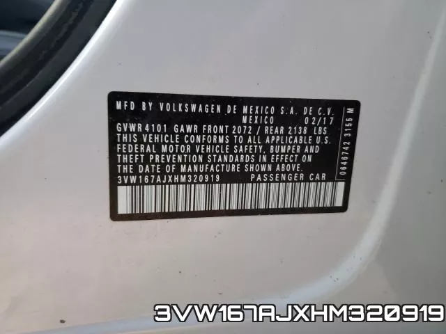 3VW167AJXHM320919 фото 2