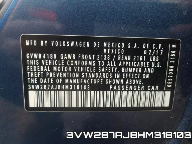 3VW2B7AJ8HM318103 фото 2