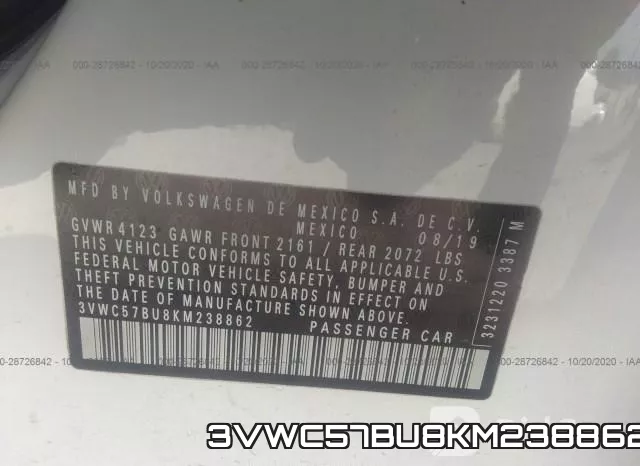 3VWC57BU8KM238862 фото 8