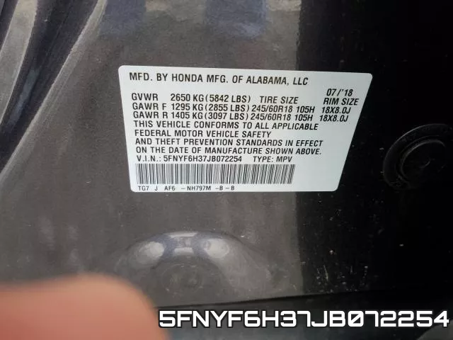 5FNYF6H37JB072254 фото 2