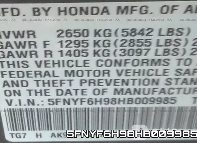 5FNYF6H98HB009985 фото 10