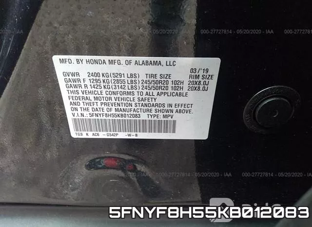5FNYF8H55KB012083 фото 10