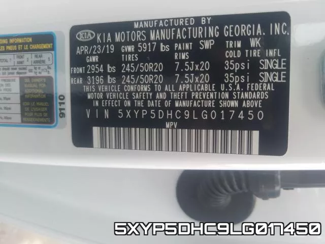 5XYP5DHC9LG017450 фото 2