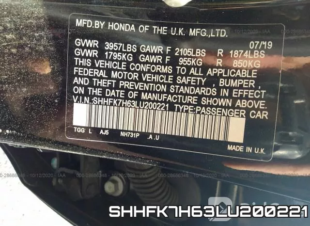 SHHFK7H63LU200221 фото 10