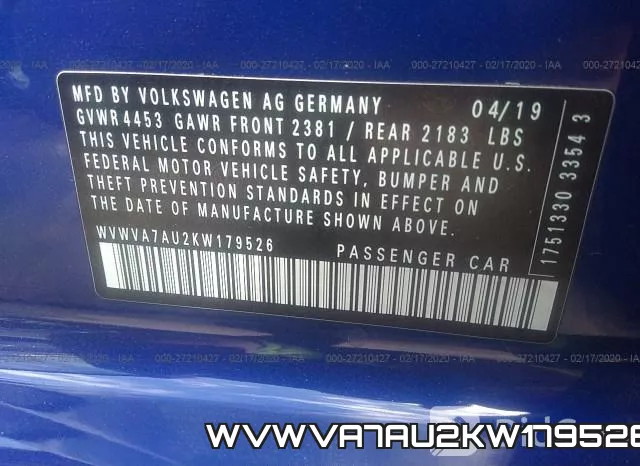 WVWVA7AU2KW179526 фото 10
