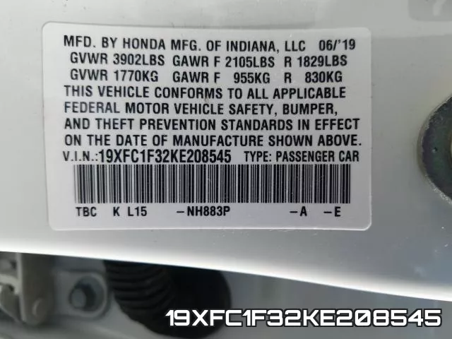19XFC1F32KE208545 фото 2