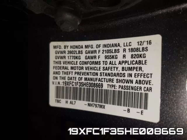 19XFC1F35HE008669 фото 2