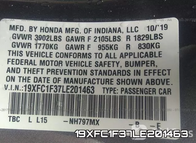 19XFC1F37LE201463 фото 10