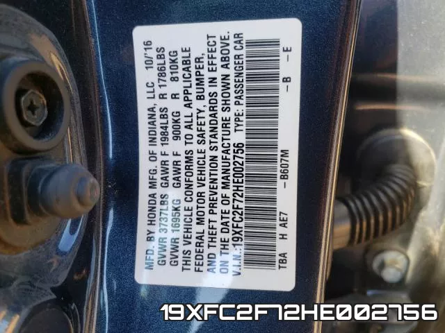 19XFC2F72HE002756 фото 2