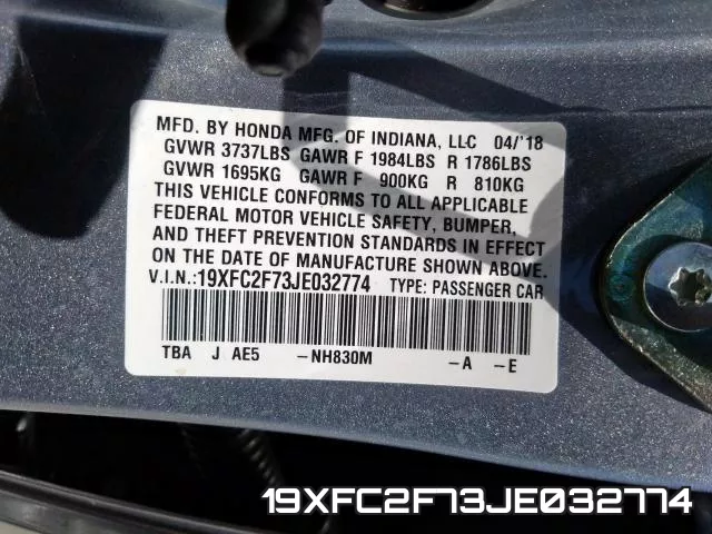 19XFC2F73JE032774 фото 2