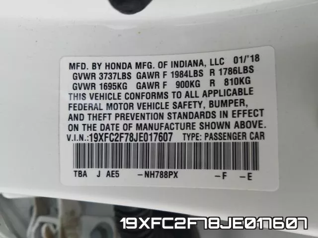 19XFC2F78JE017607 фото 2