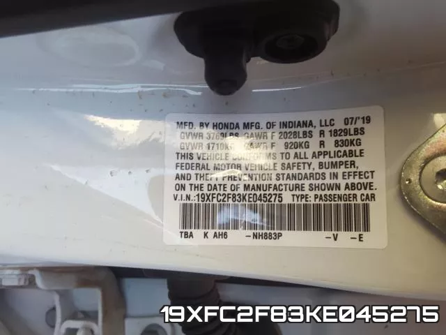 19XFC2F83KE045275 фото 2