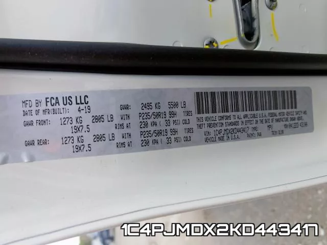 1C4PJMDX2KD443417 фото 2