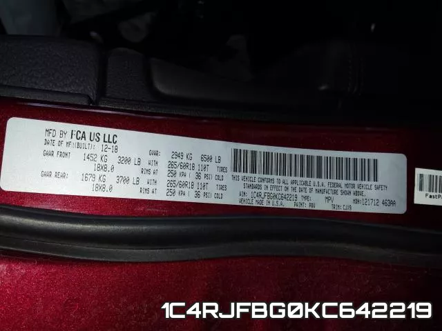 1C4RJFBG0KC642219 фото 2
