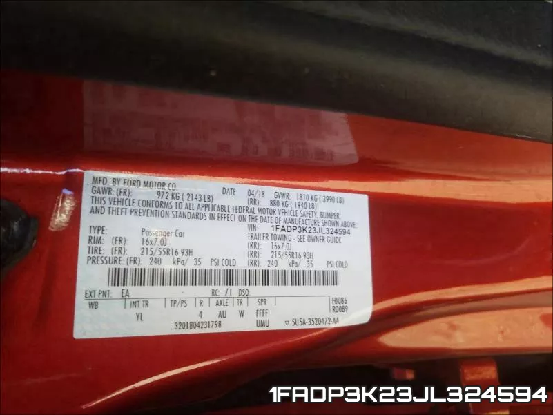 1FADP3K23JL324594 фото 2