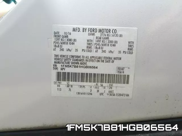 1FM5K7B81HGB06564 фото 2