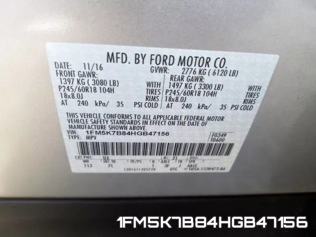 1FM5K7B84HGB47156 фото 2