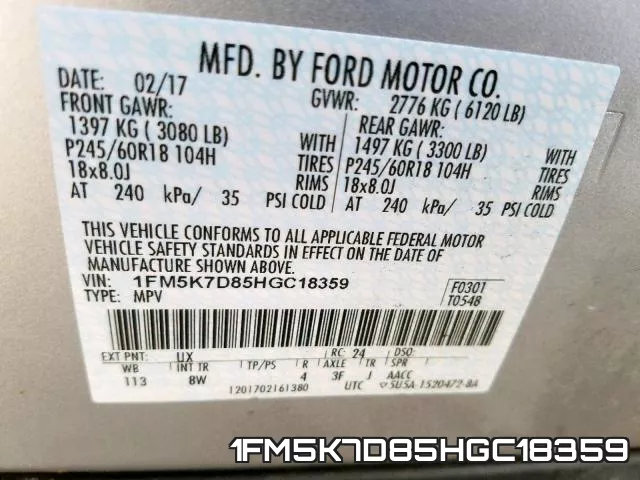 1FM5K7D85HGC18359 фото 2