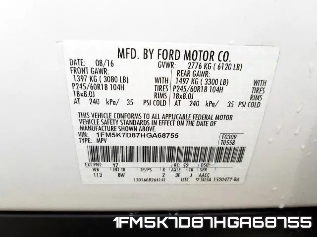 1FM5K7D87HGA68755 фото 2