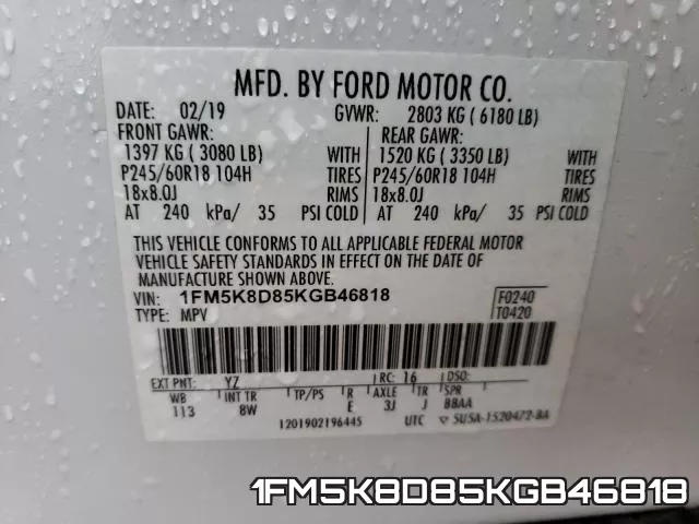 1FM5K8D85KGB46818 фото 2