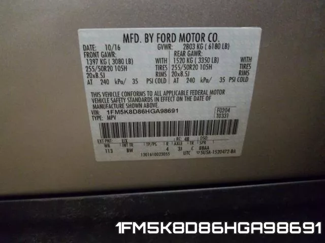 1FM5K8D86HGA98691 фото 2